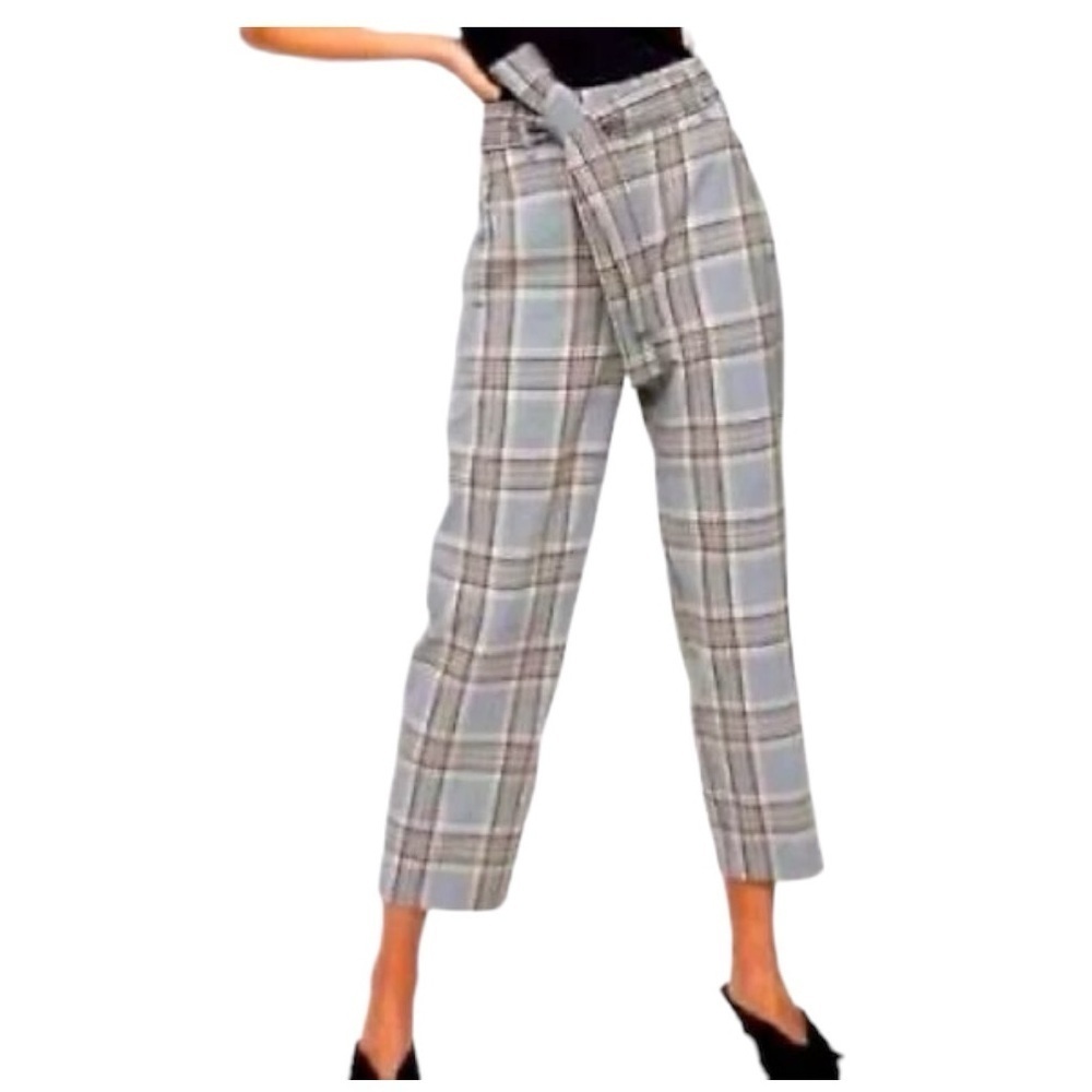 Aritzia Wilfred Plaid Tie Belt Trouser Pants Sz 4 Academia Preppy Career Office